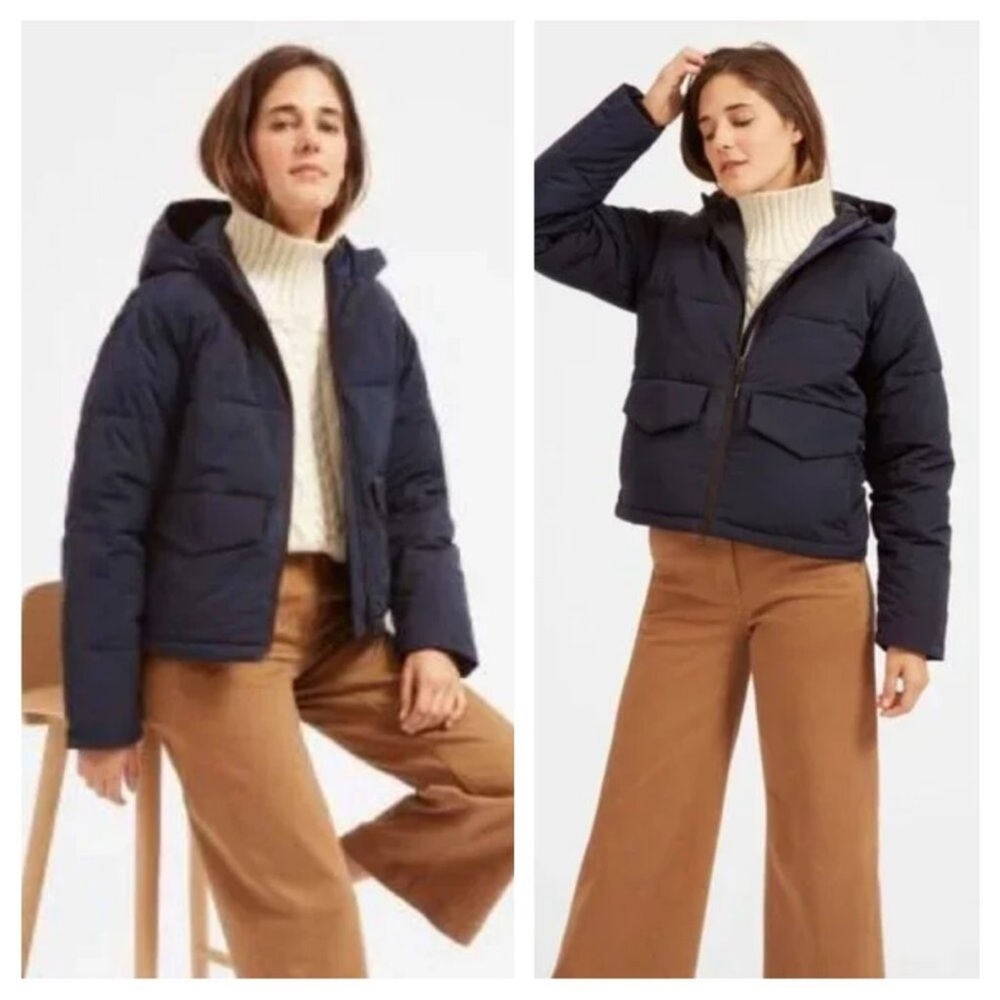 Everlane ReNew Women's Navy Hooded Short Puffer Coat Jacket Size Small - Picture 11 of 11